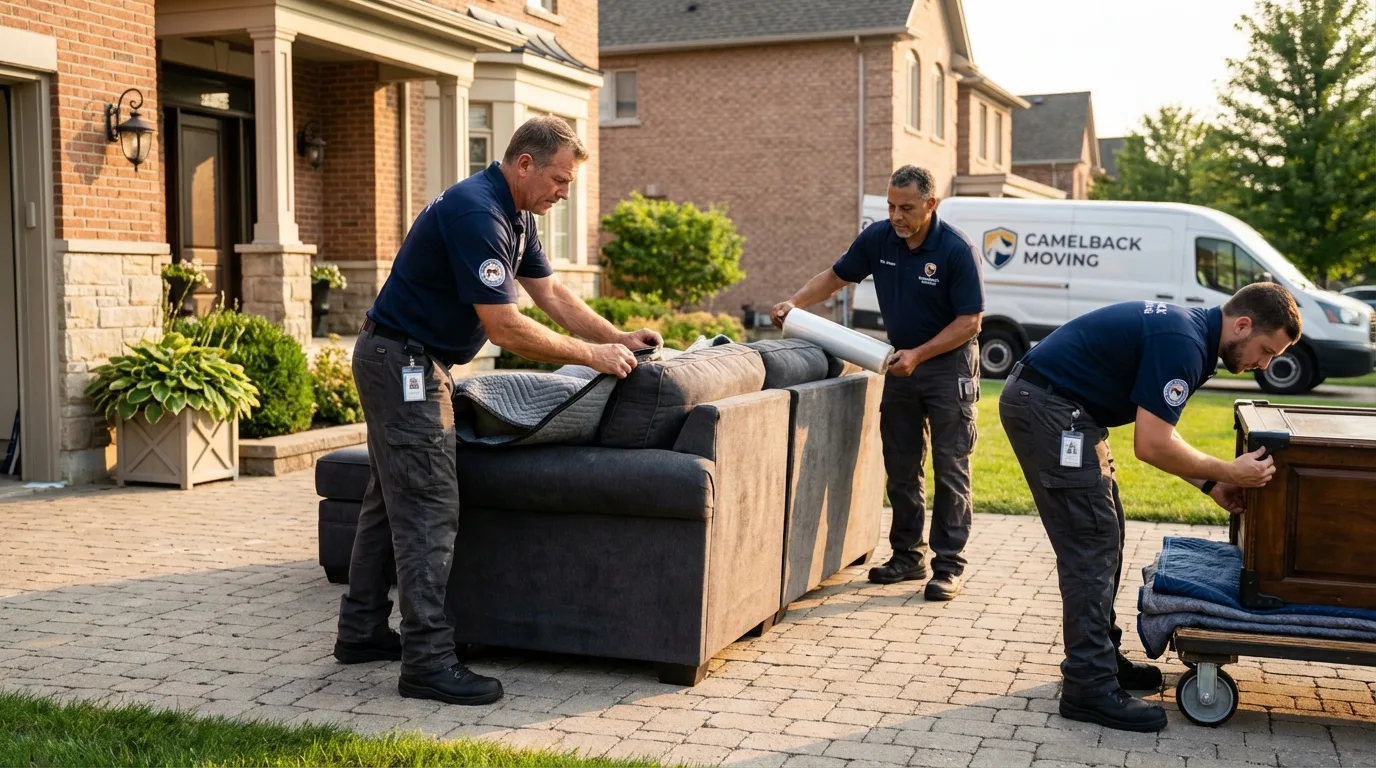 Large estate moving crew wrapping furniture in Rice Lake, WI
