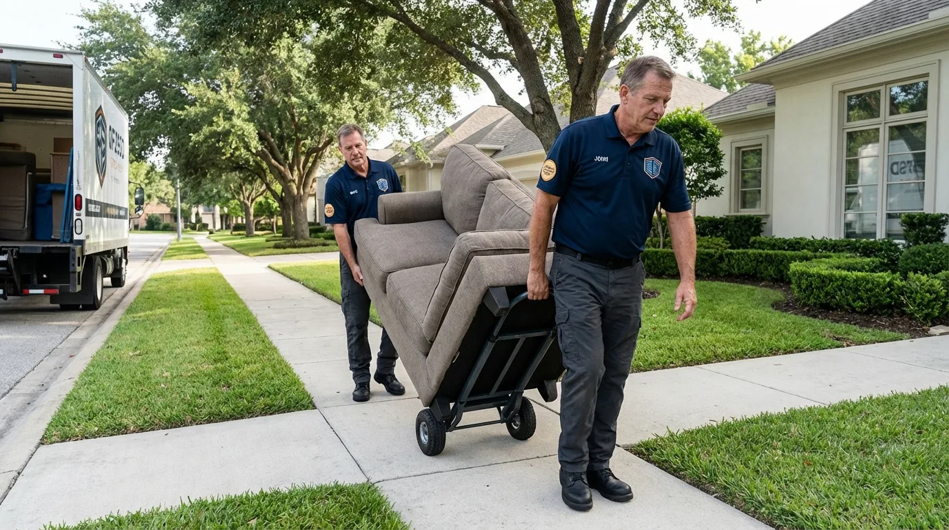 Local residential moving crew loading furniture in Rice Lake, WI
