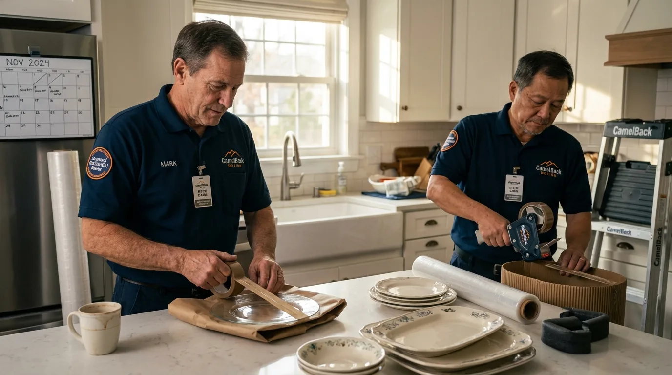 Professional crew packing kitchen dishware in Rice Lake, WI